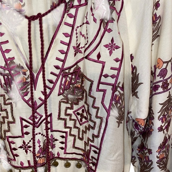 Mira Boho Cream purple and Burgundy brass embellishments Tunic Top Resortwear - Picture 3 of 7